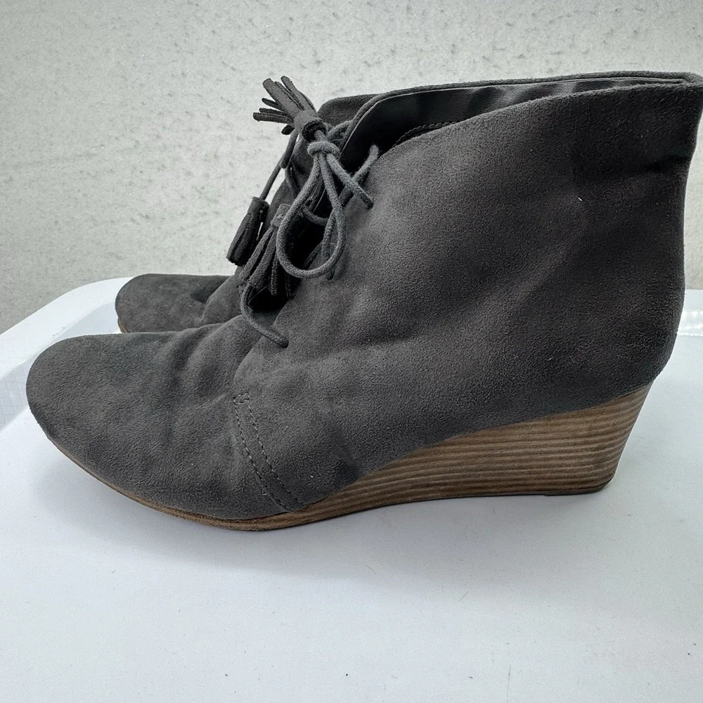 Dr Scholls Dakota Womens 11 Wedge Ankle Bootie‎ Dark Grey Microfiber Cute